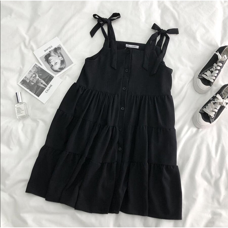 Two-Piece-Set: Lantern Sleeve Blouse + Loose-Fitting Dress With Buttons