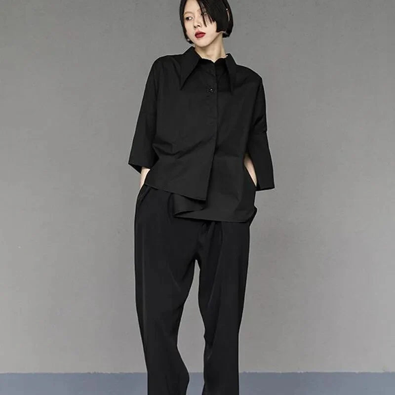 Asymmetrical Button-Up Blouse