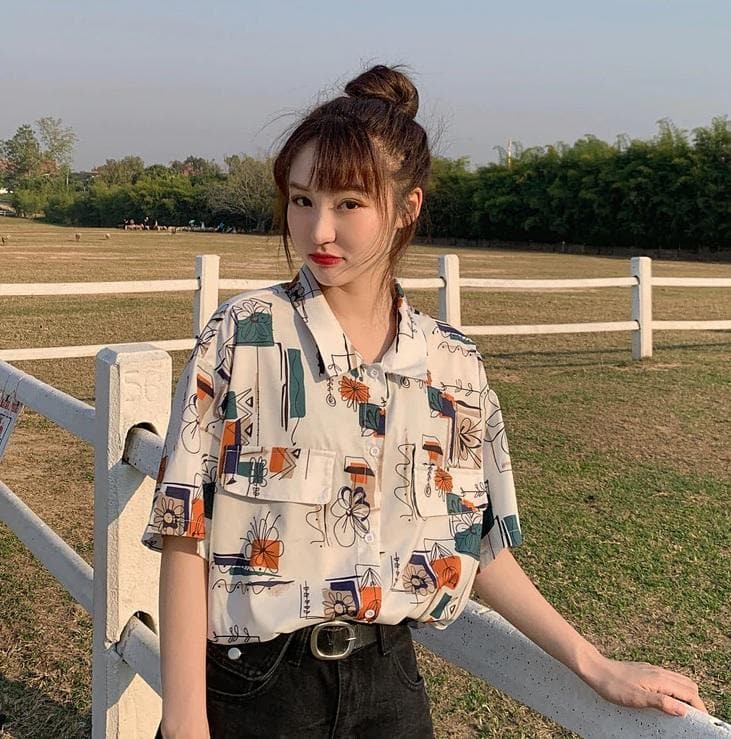 Button-Down Shirt with Abstract Pattern