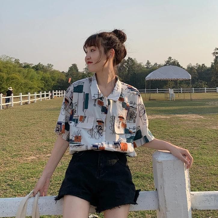 Button-Down Shirt with Abstract Pattern