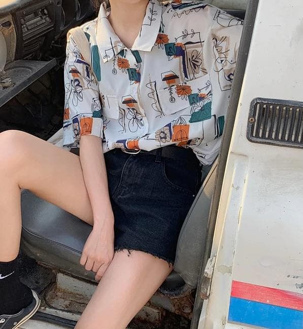 Button-Down Shirt with Abstract Pattern