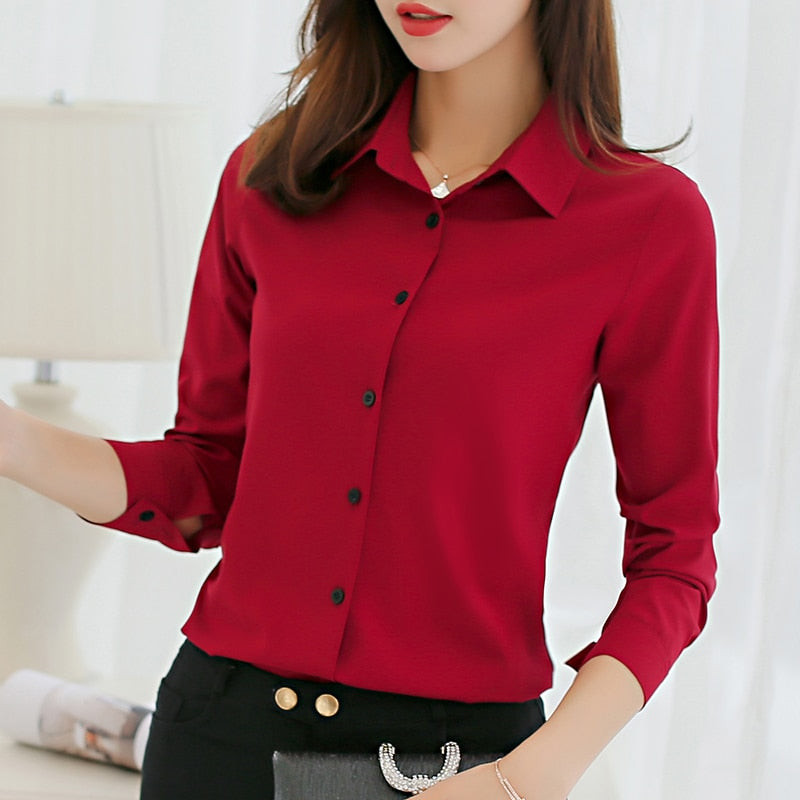 Button-Down Blouse With 3/4 Sleeves