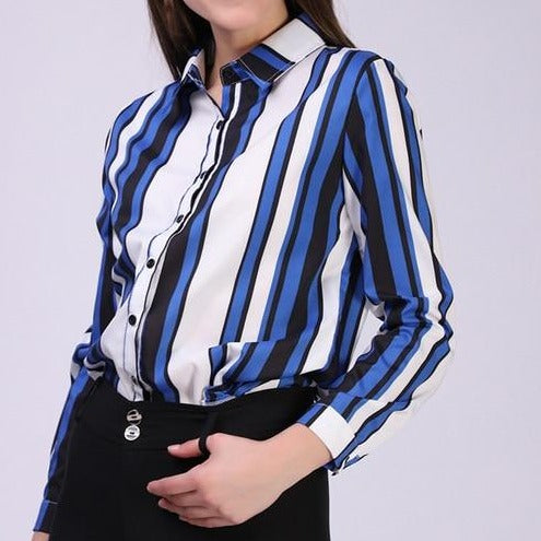Button-Down Blouse With 3/4 Sleeves