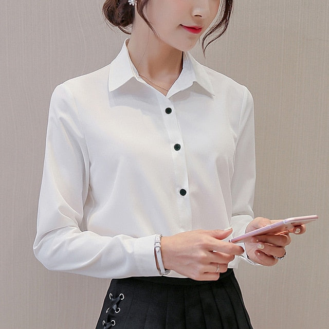 Button-Down Blouse With 3/4 Sleeves