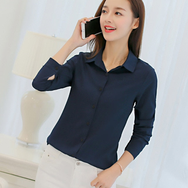 Button-Down Blouse With 3/4 Sleeves