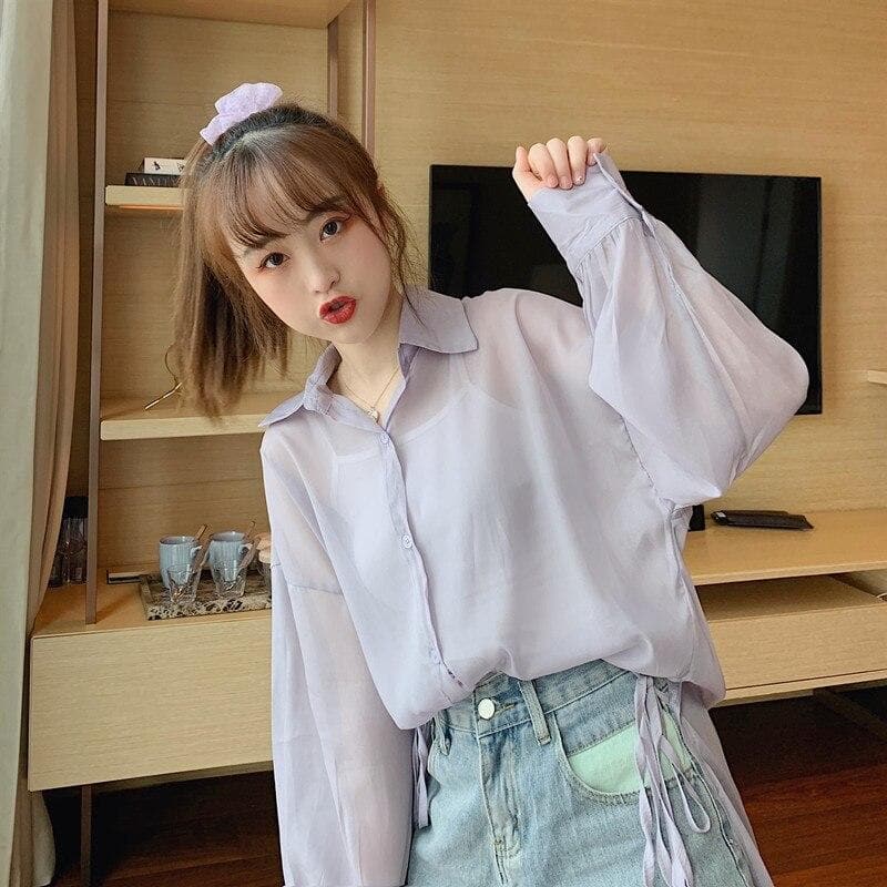 Button-Down Blouse With Side Hem Split