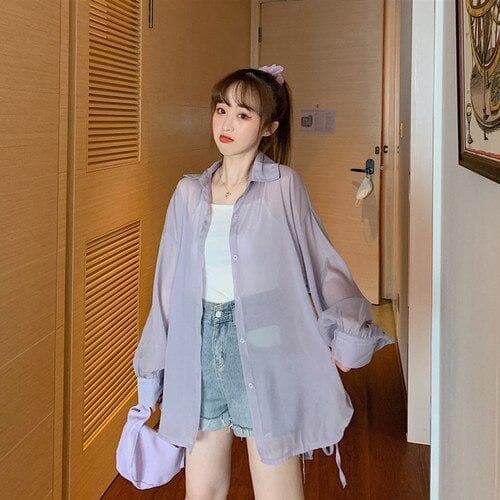 Button-Down Blouse With Side Hem Split