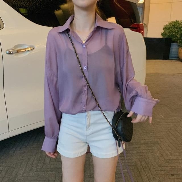 Button-Down Blouse With Side Hem Split