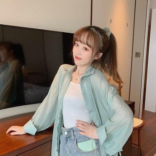 Button-Down Blouse With Side Hem Split