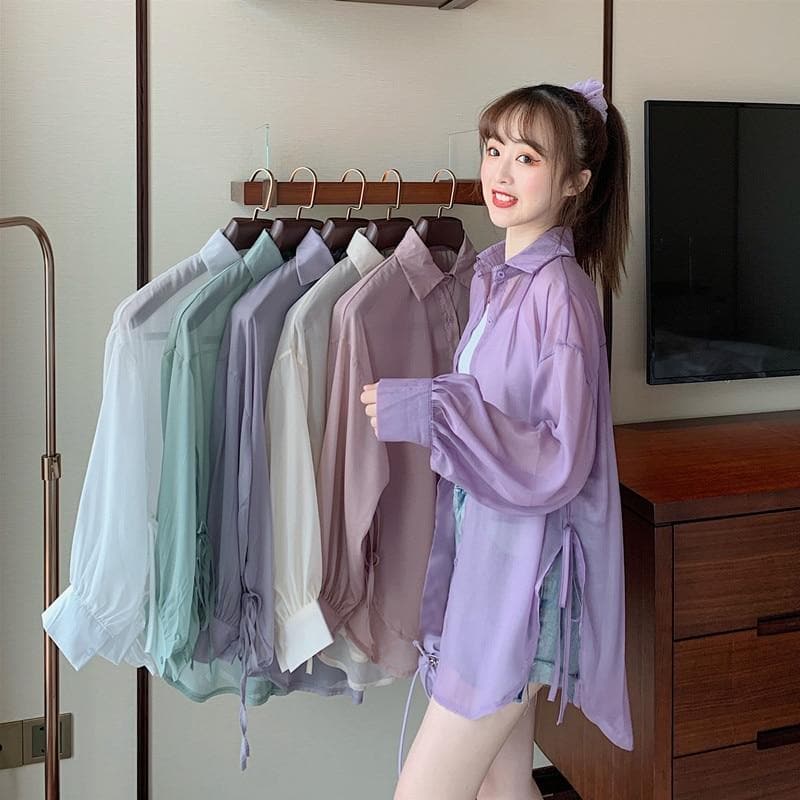 Button-Down Blouse With Side Hem Split