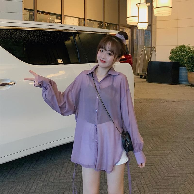 Button-Down Blouse With Side Hem Split