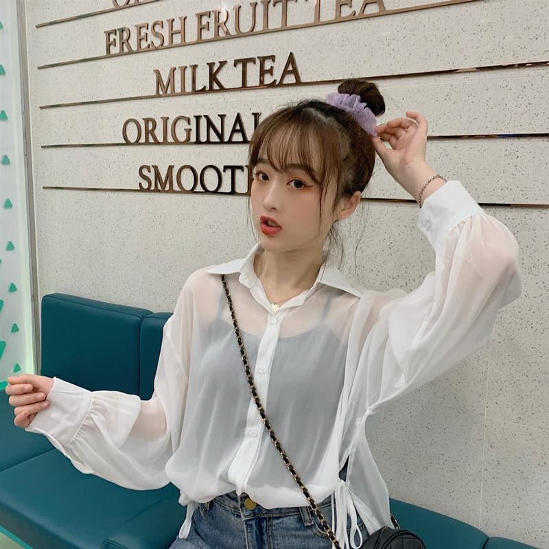 Button-Down Blouse With Side Hem Split