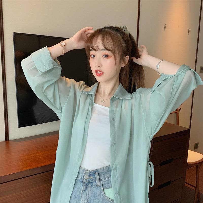 Button-Down Blouse With Side Hem Split