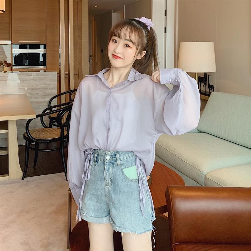 Button-Down Blouse With Side Hem Split