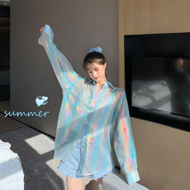 Transparent Button-Down Shirt With Holo Effect