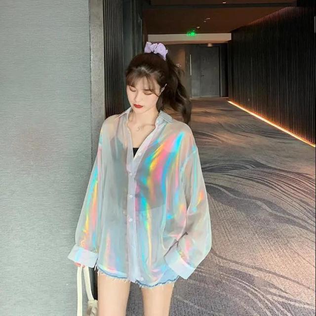 Transparent Button-Down Shirt With Holo Effect