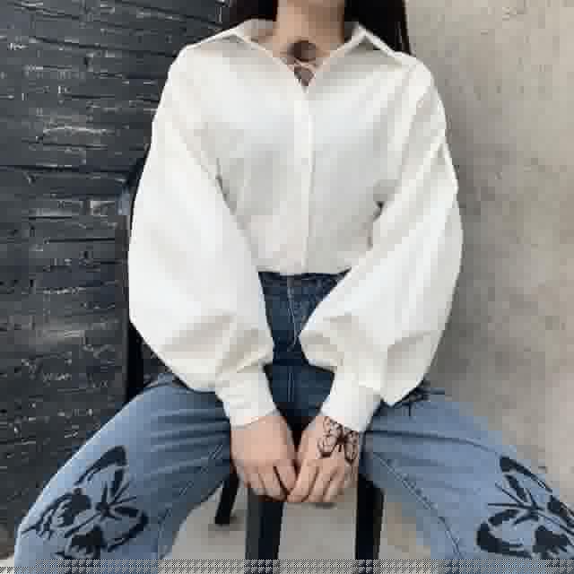 Button-Down Blouse With Puff Sleeves
