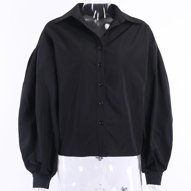 Button-Down Blouse With Puff Sleeves