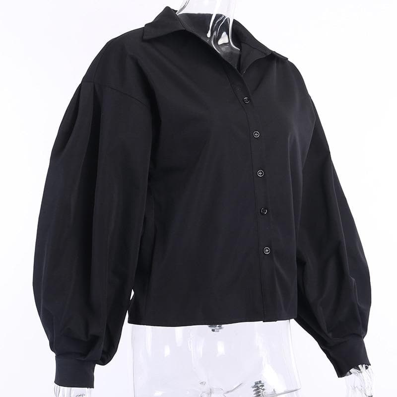 Button-Down Blouse With Puff Sleeves