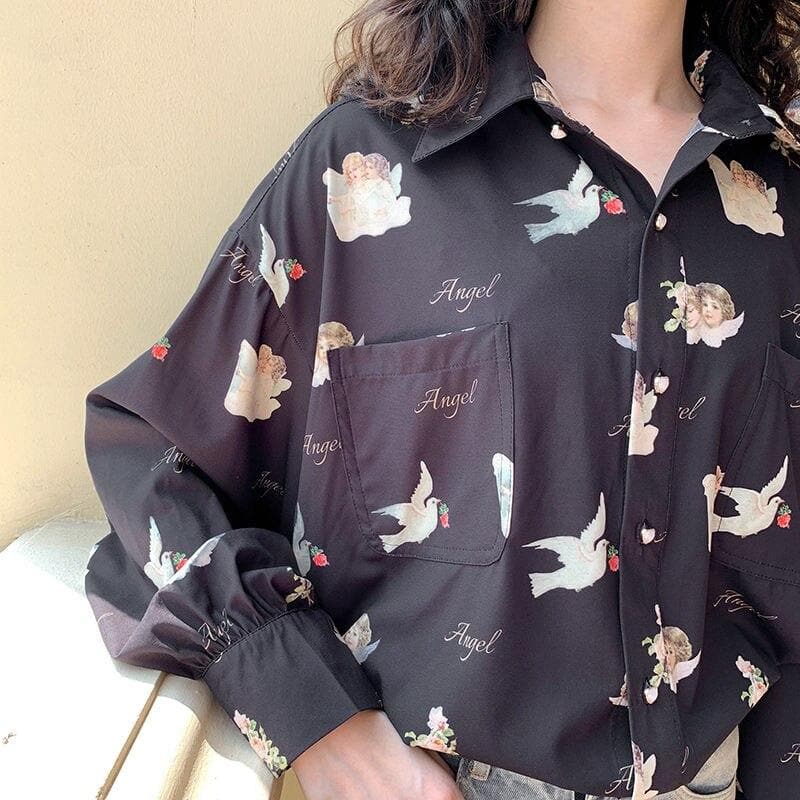 Longsleeve Blouse With Angel Print