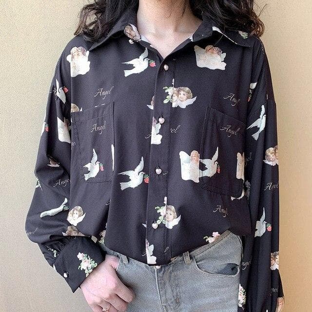 Longsleeve Blouse With Angel Print