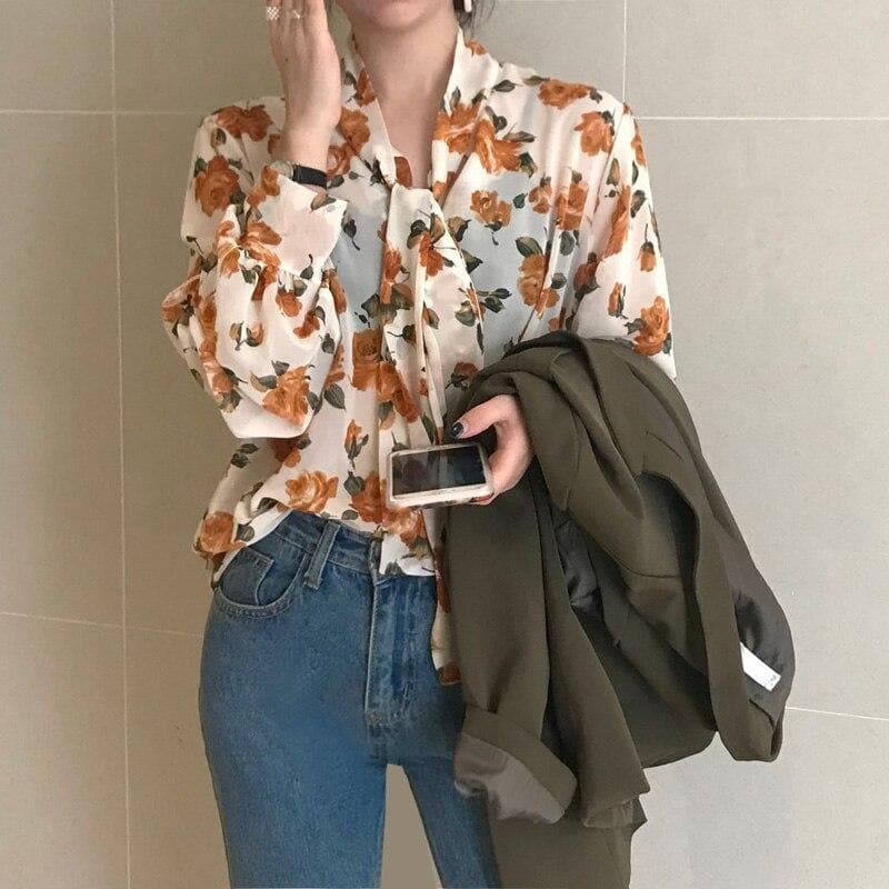 Flowy Blouse With Floral Pattern