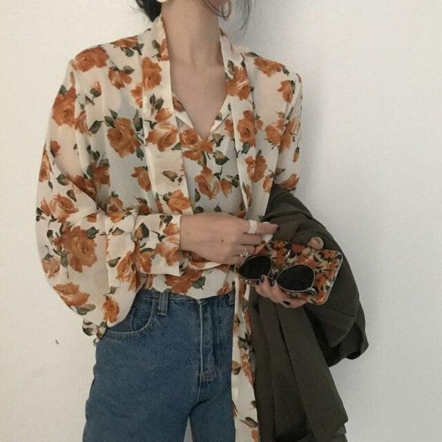 Flowy Blouse With Floral Pattern