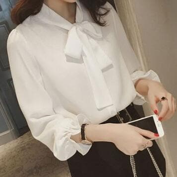 Button-Down Tie-Neck Blouse
