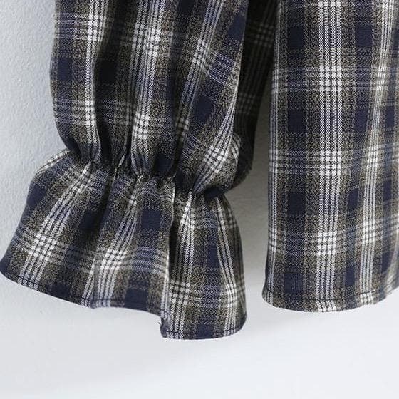 Plaid Blouse With Lantern Sleeves
