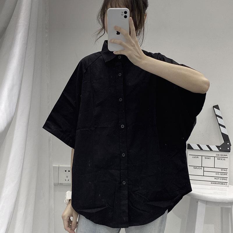 Oversized Button-Down Shirt With Wide Half Sleeves