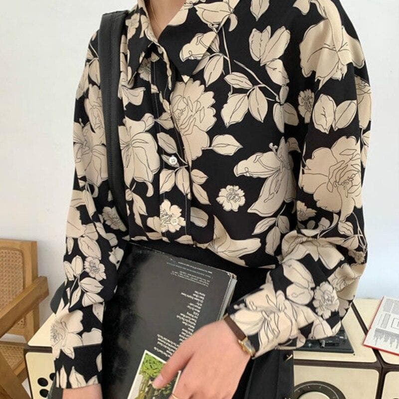 Button-Down Blouse With Paper Rose Print