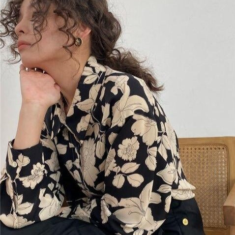Button-Down Blouse With Paper Rose Print