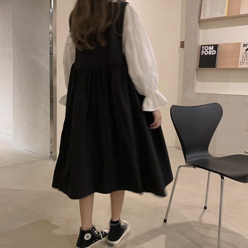 Outfit-Set: A-Line Dress + Blouse With Flare Sleeves