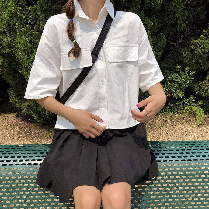 Button-Down Shirt With Half Sleeves