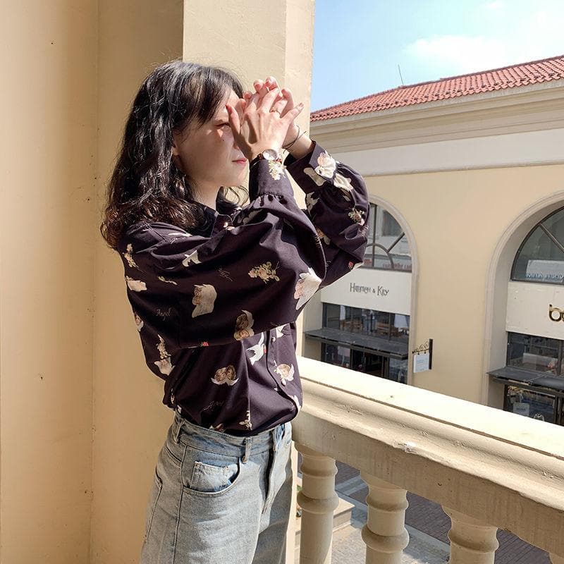 Longsleeve Blouse With Angel Print