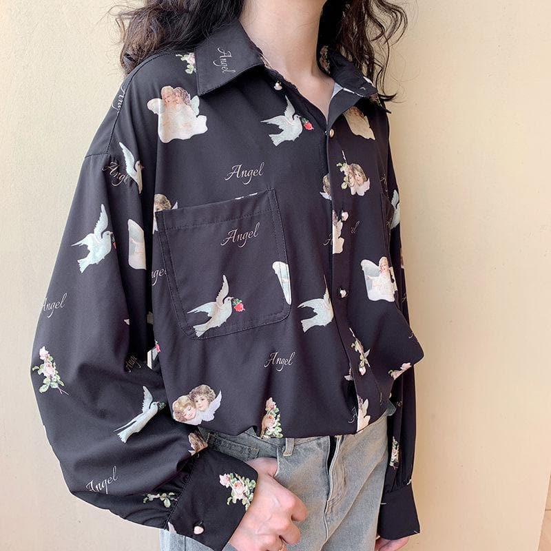 Longsleeve Blouse With Angel Print
