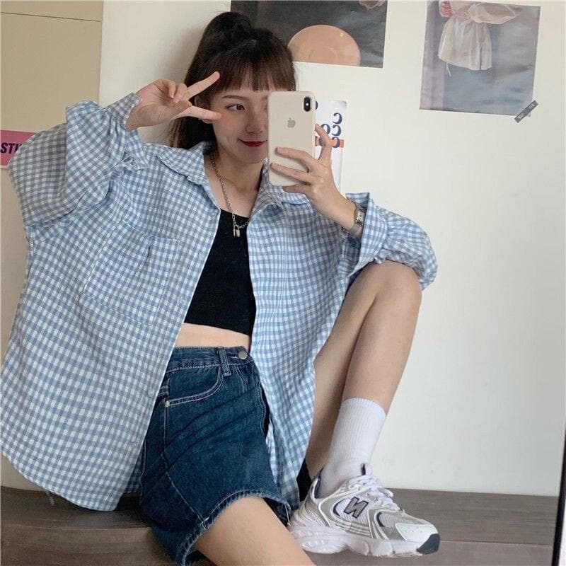 Plaid Shirt With Turn-Down Collar
