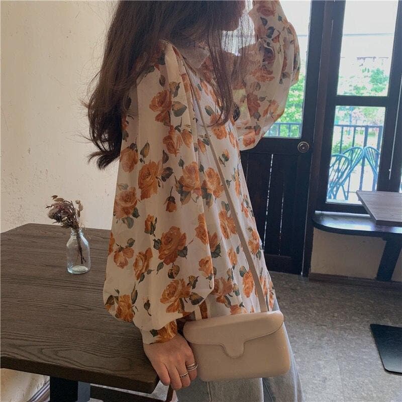 See-Through Button-Down Blouse With Floral Print (S to 4XL!)