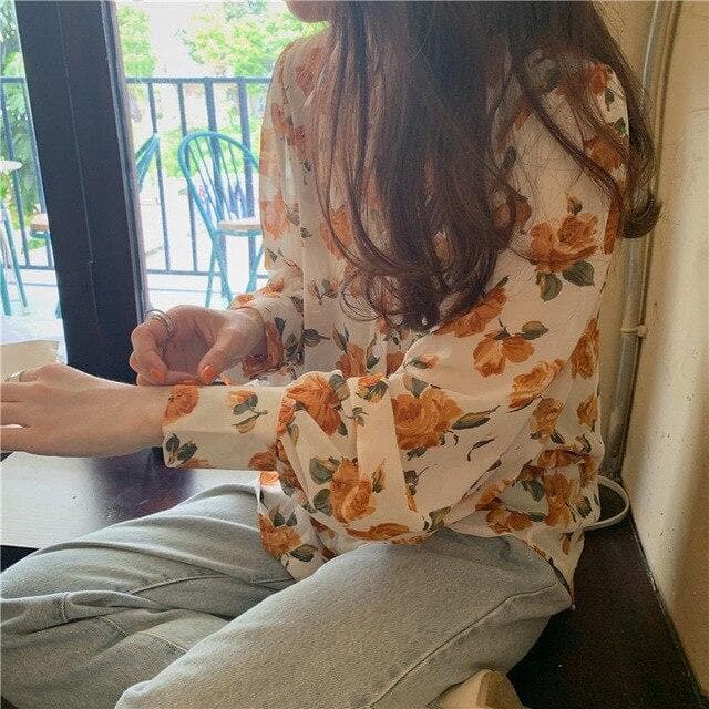 See-Through Button-Down Blouse With Floral Print (S to 4XL!)