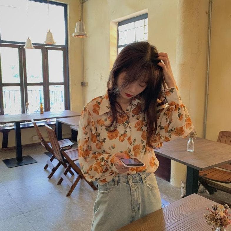 See-Through Button-Down Blouse With Floral Print (S to 4XL!)