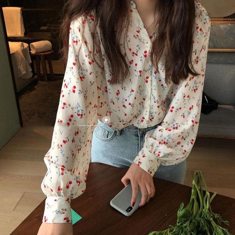Button-Down Blouse With Floral Print