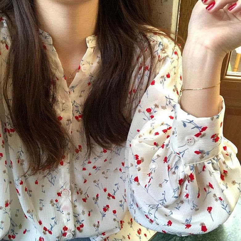 Button-Down Blouse With Floral Print