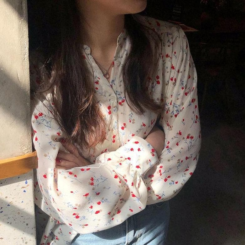 Button-Down Blouse With Floral Print