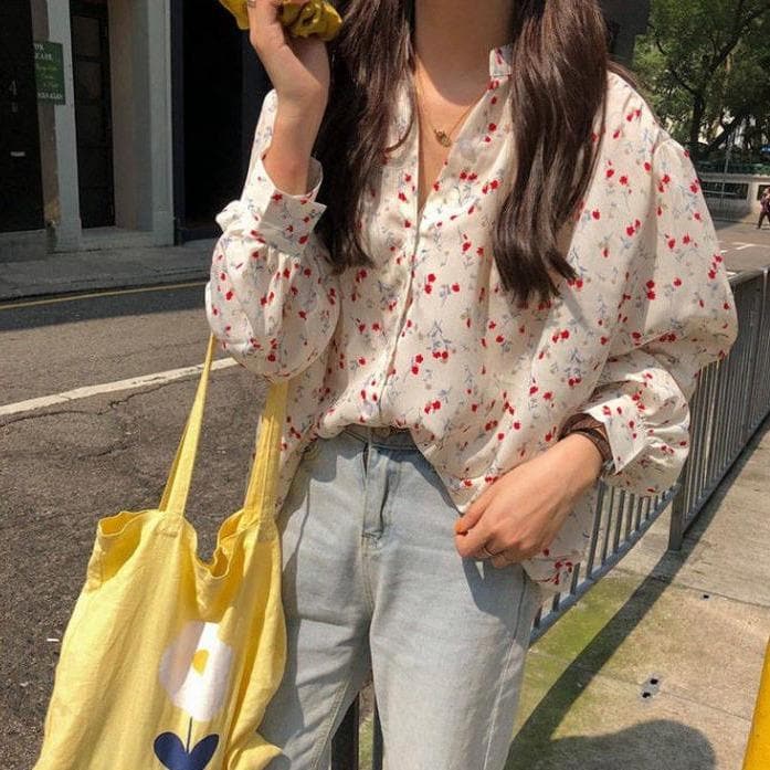 Button-Down Blouse With Floral Print