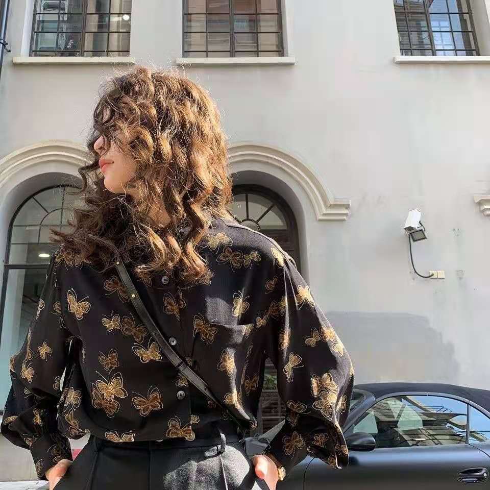 Button-Down Blouse With Butterfly Print