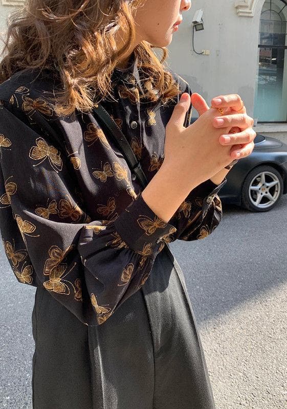Button-Down Blouse With Butterfly Print