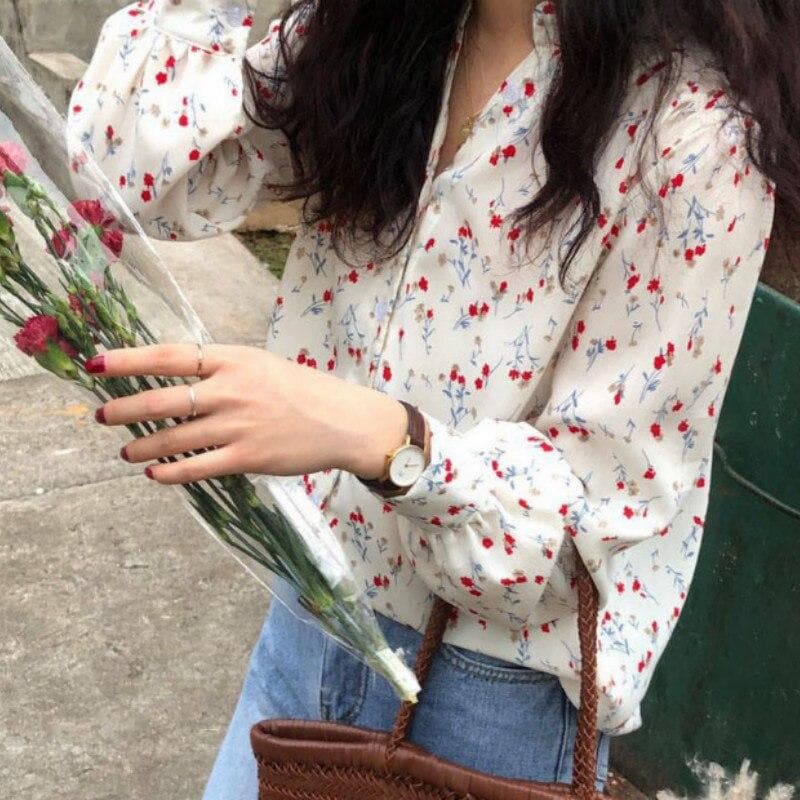 Button-Down Blouse With Floral Print