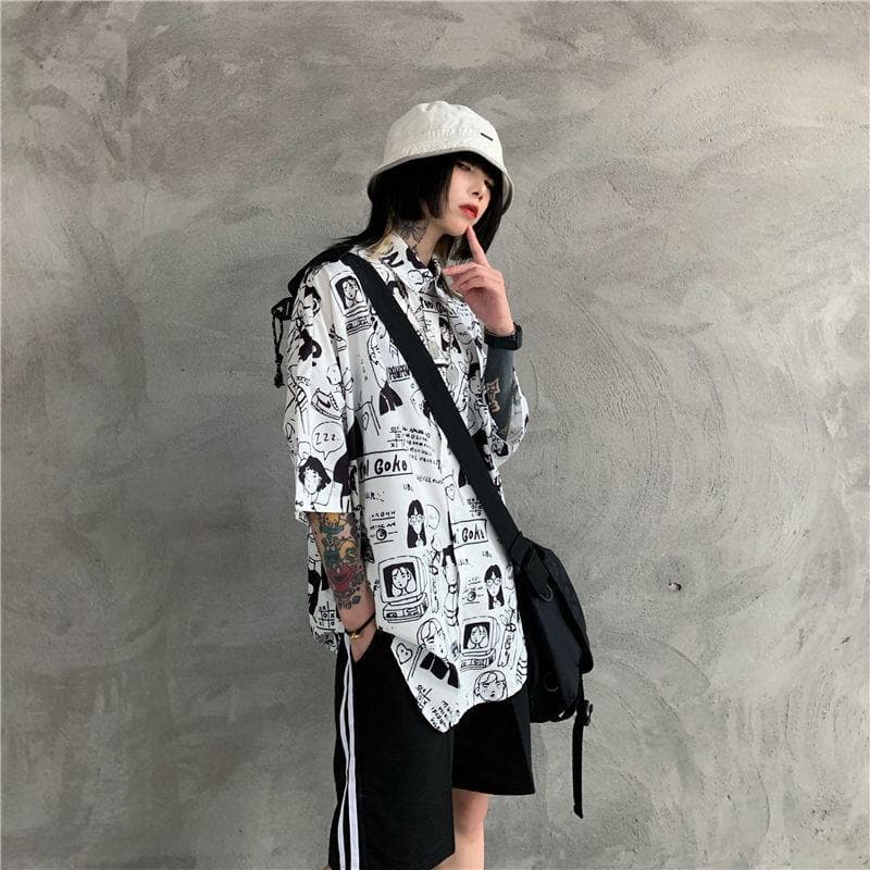 Collared Shirt With Comic Print