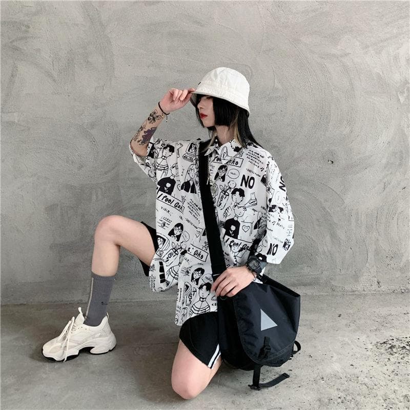 Collared Shirt With Comic Print