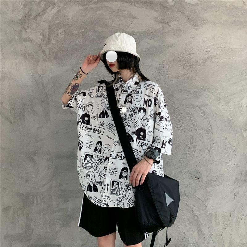 Collared Shirt With Comic Print